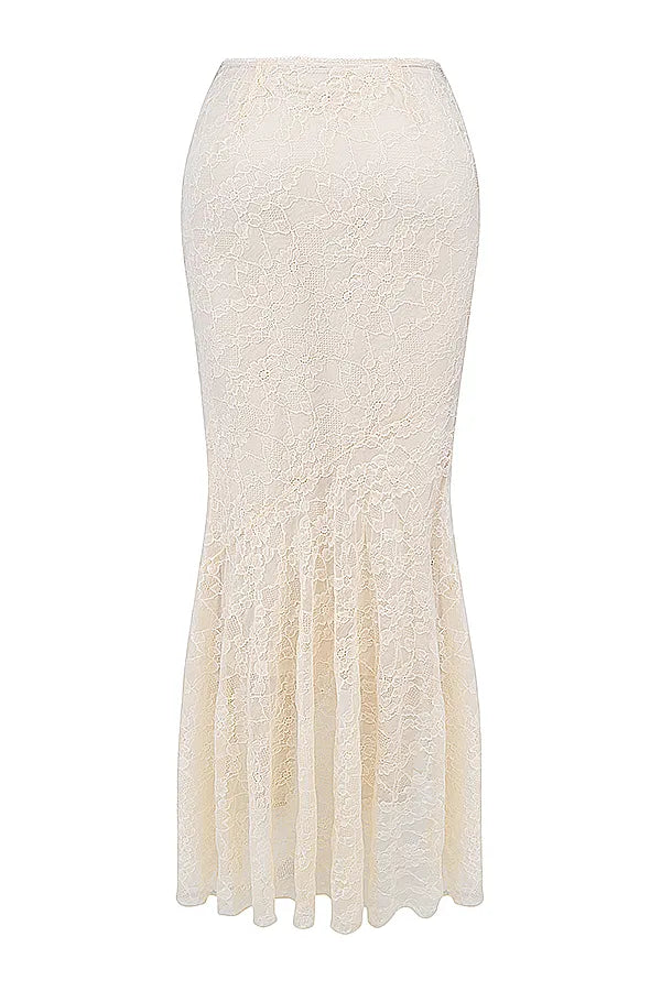 Therese Vintage Cream Lace Maxi Skirt