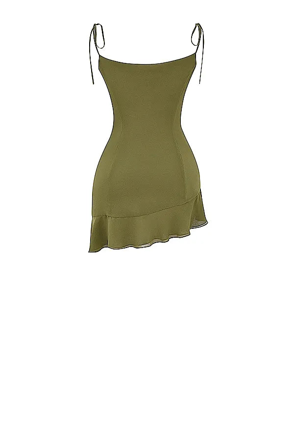 Marcia Olive Ruffle Mini Dress