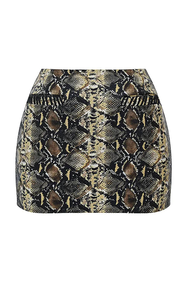 Lena Snake Print Vegan Leather Skirt