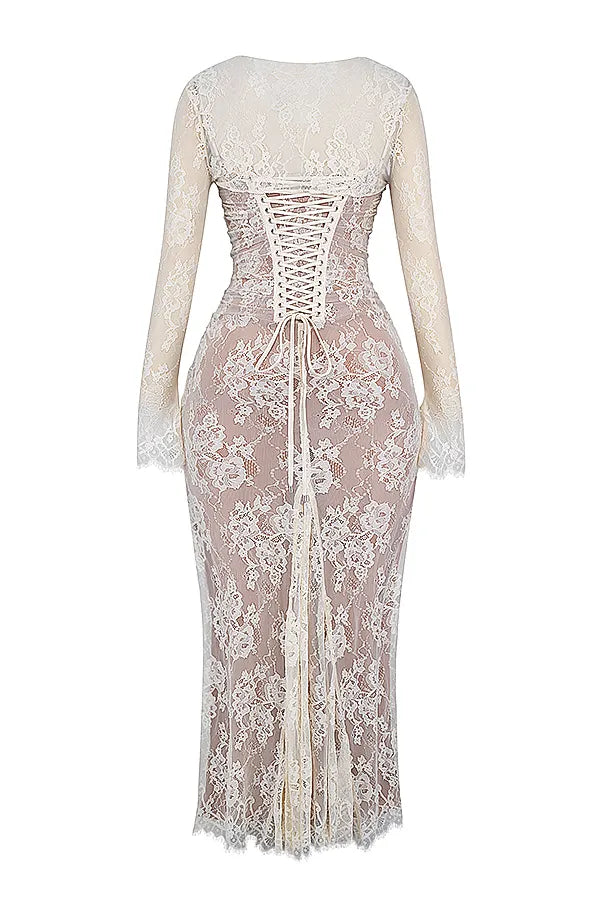 Artemis Vintage Cream Lace Maxi Dress
