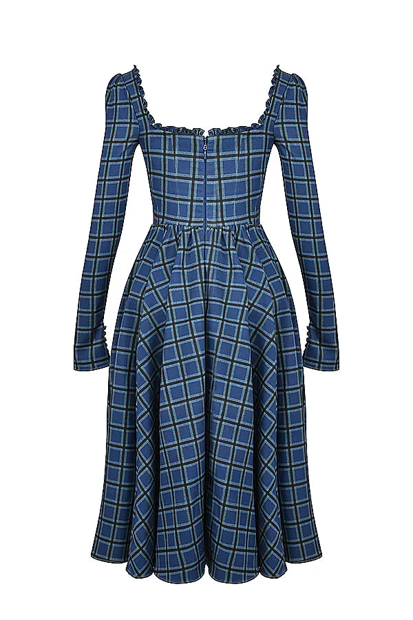 Delia Blue Tartan Midi Dress