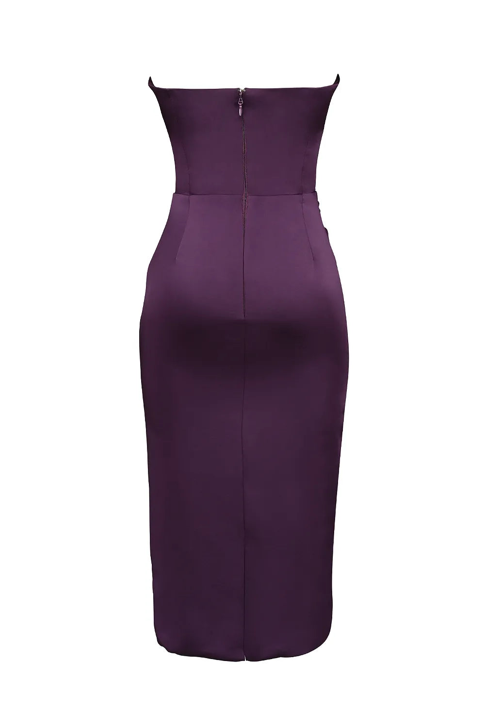 Santana Grape Satin Strapless Midi Dress