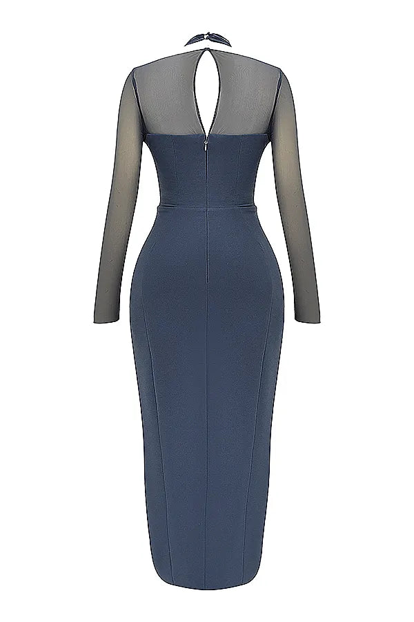 Evangelina Slate Plunge Maxi Dress