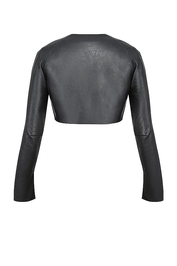 Ione Black Vegan Leather Cropped Top