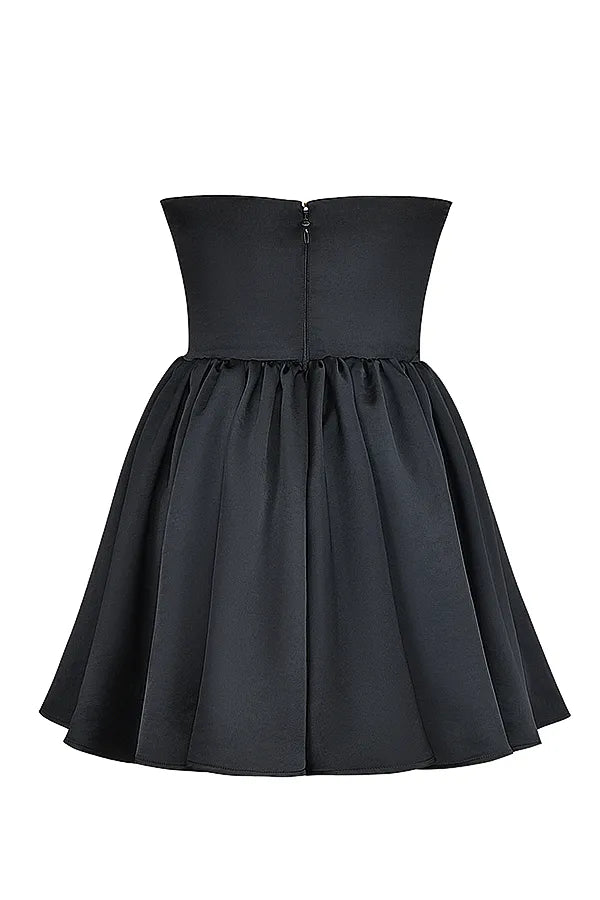 Jadore Black Lace and Satin Strapless Mini Dress