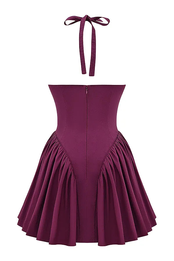 Valentia Wine Halter Mini Dress