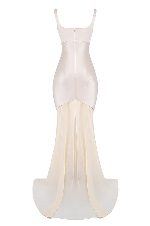 Vittoria Champagne Chiffon Floor Length Gown