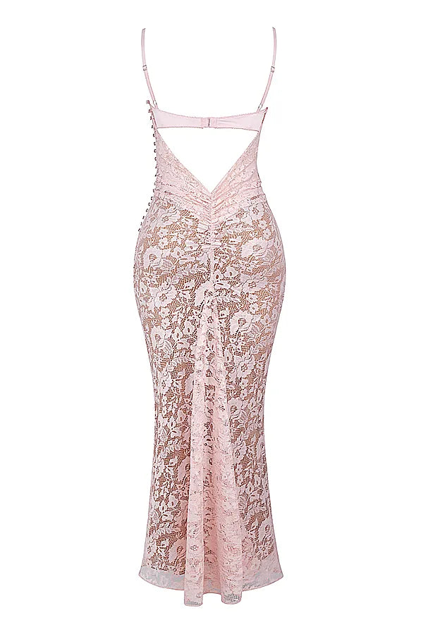 Azzurra Rose Pink Lace Godet Gown