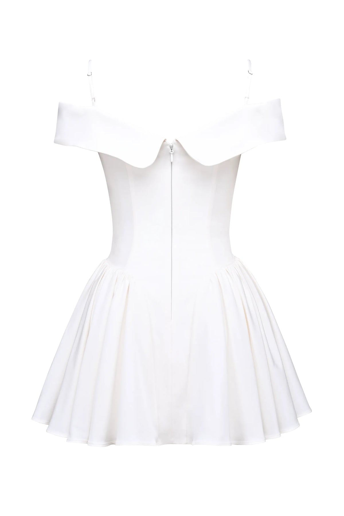Elida White Twill Off Shoulder Mini Dress