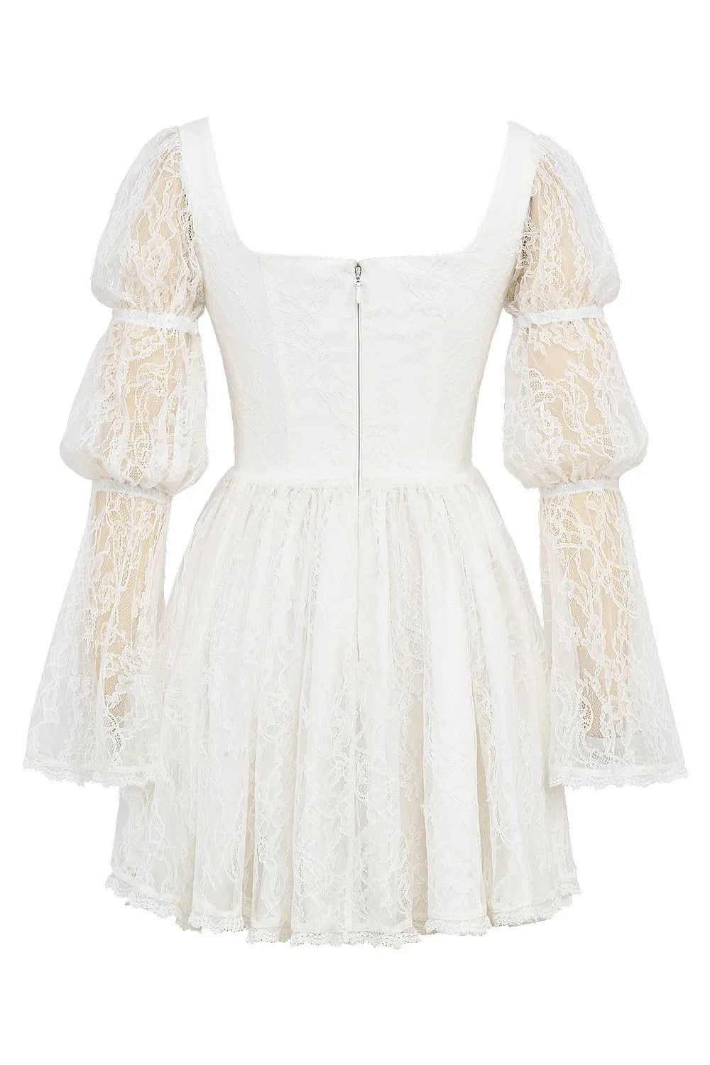 Sancia White Lace Puff Sleeve Mini Dress