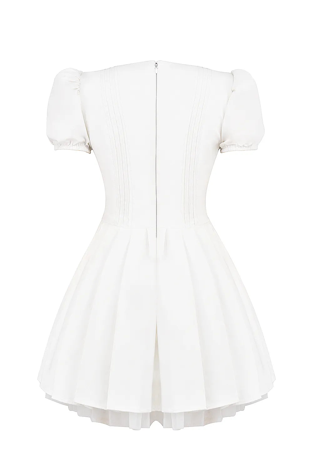 Imani White Pleated Cotton Mini Dress