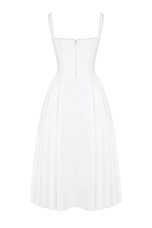 Milia White Broderie Anglais & Cotton Midi Dress