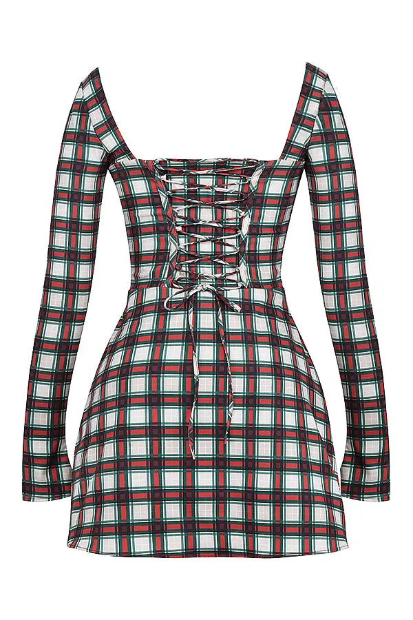 Malika Red Tartan Corset Mini Dress