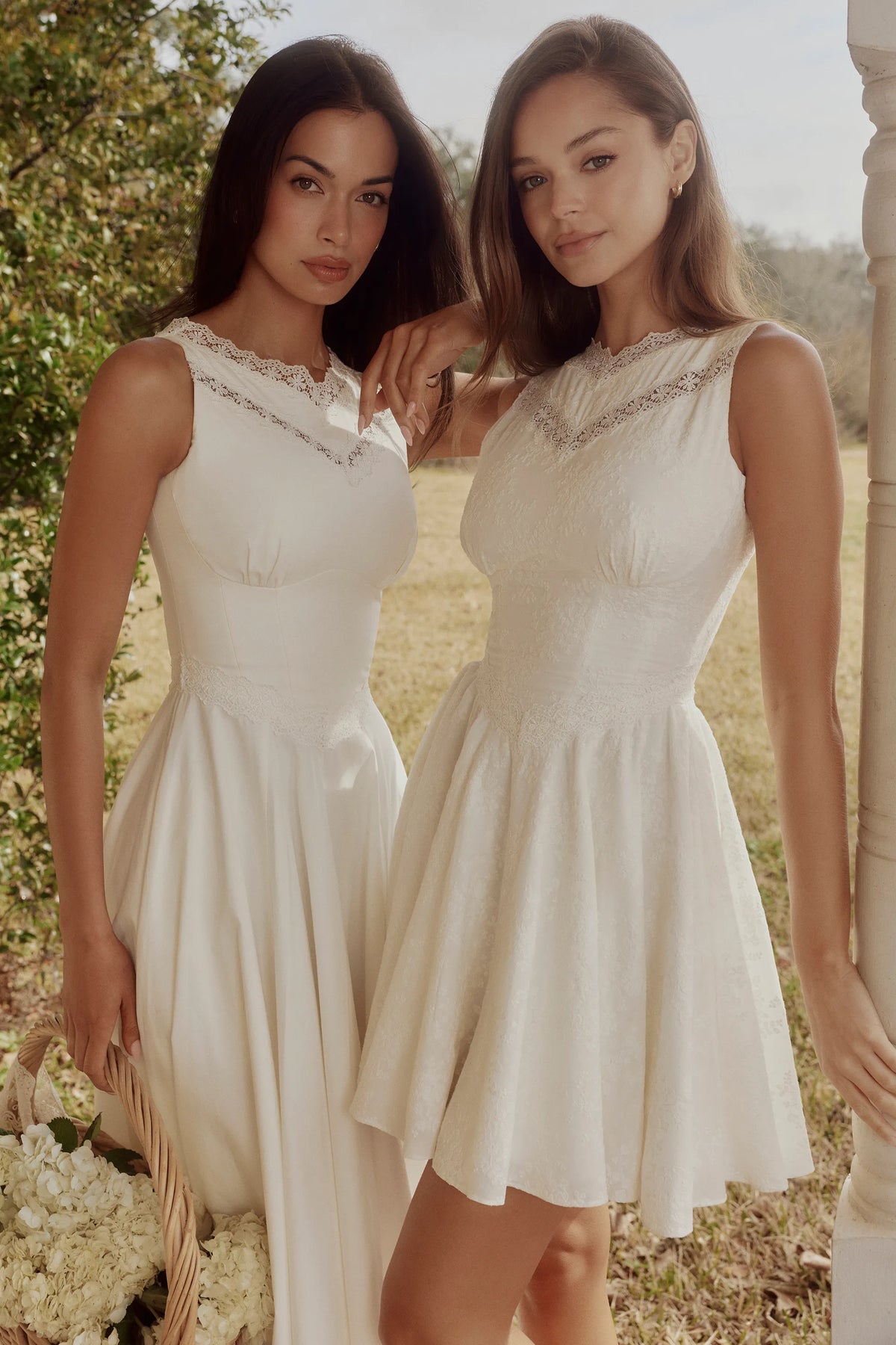 Scarlett White Cotton Lace Trim Waist Cinch Midi Dress