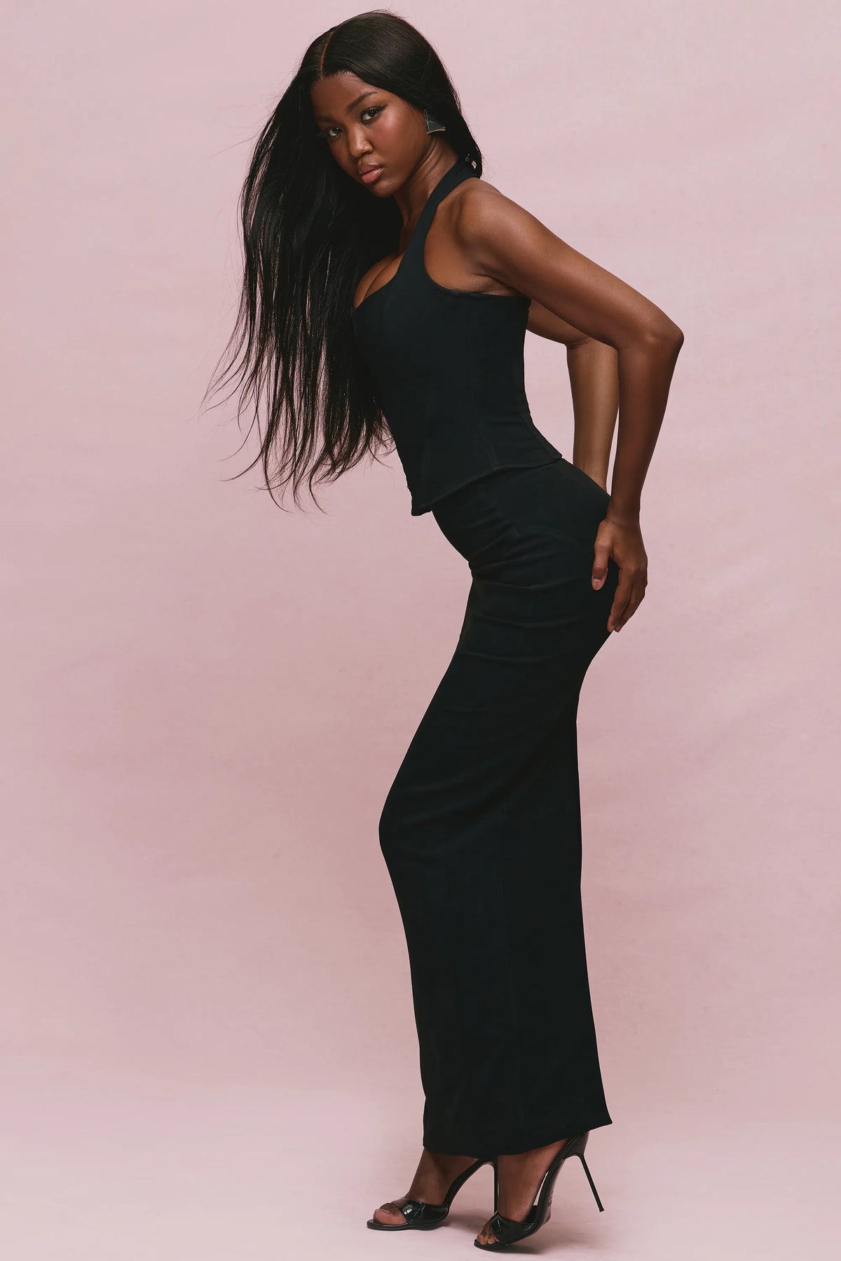 The Halter Neck Black Stretch Corset Top