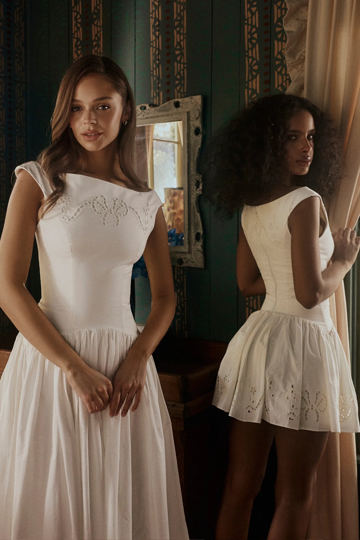 Lauren White Cotton Broderie Anglaise Boat Neck Maxi Dress