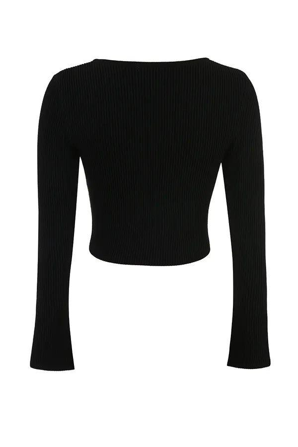 Sylvia Black Ribbed Knit Cardigan