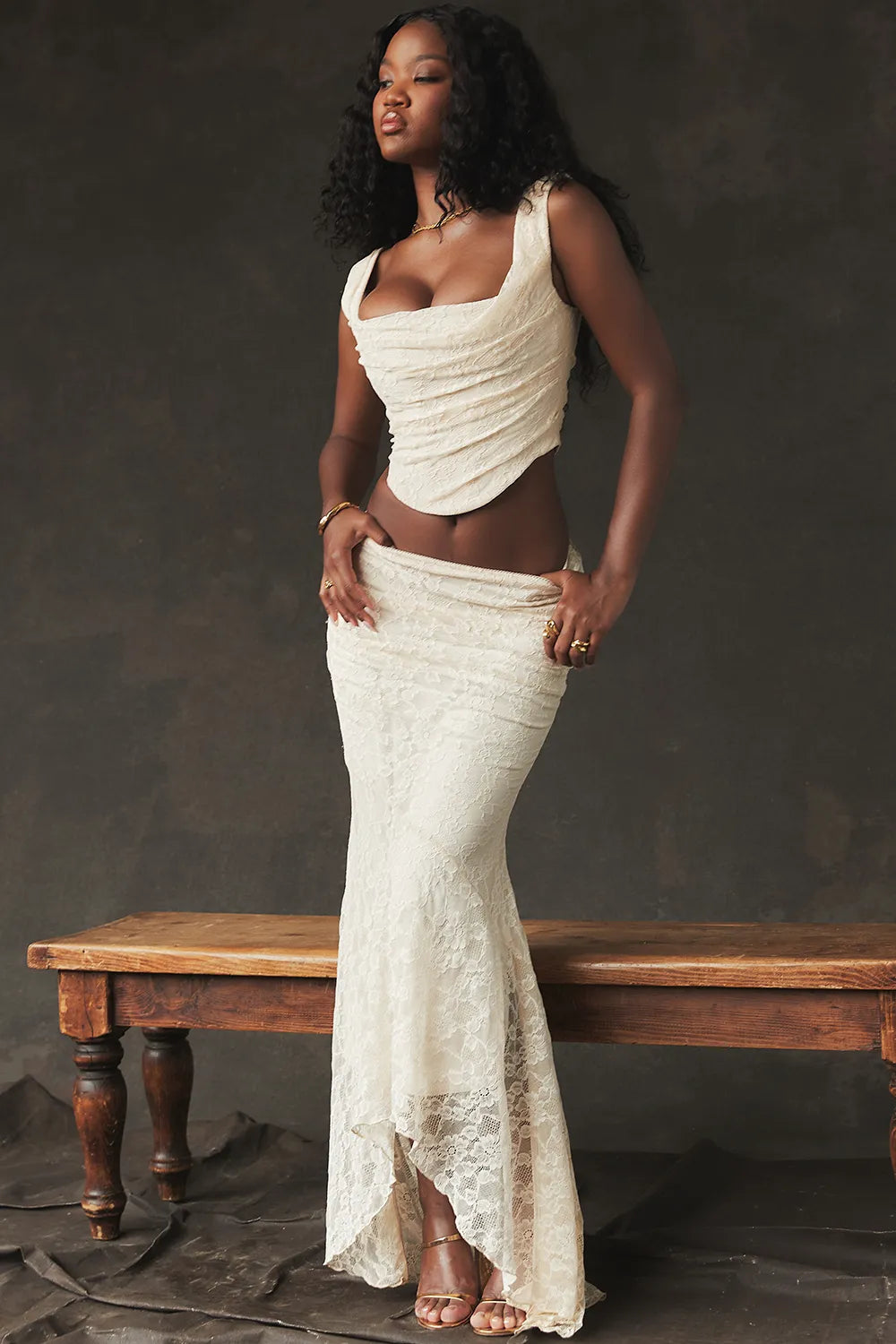 Therese Vintage Cream Lace Maxi Skirt