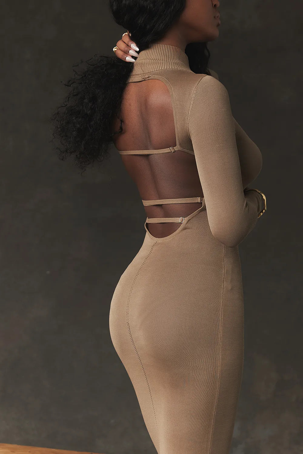 Roberta Tan Knit Midi Dress