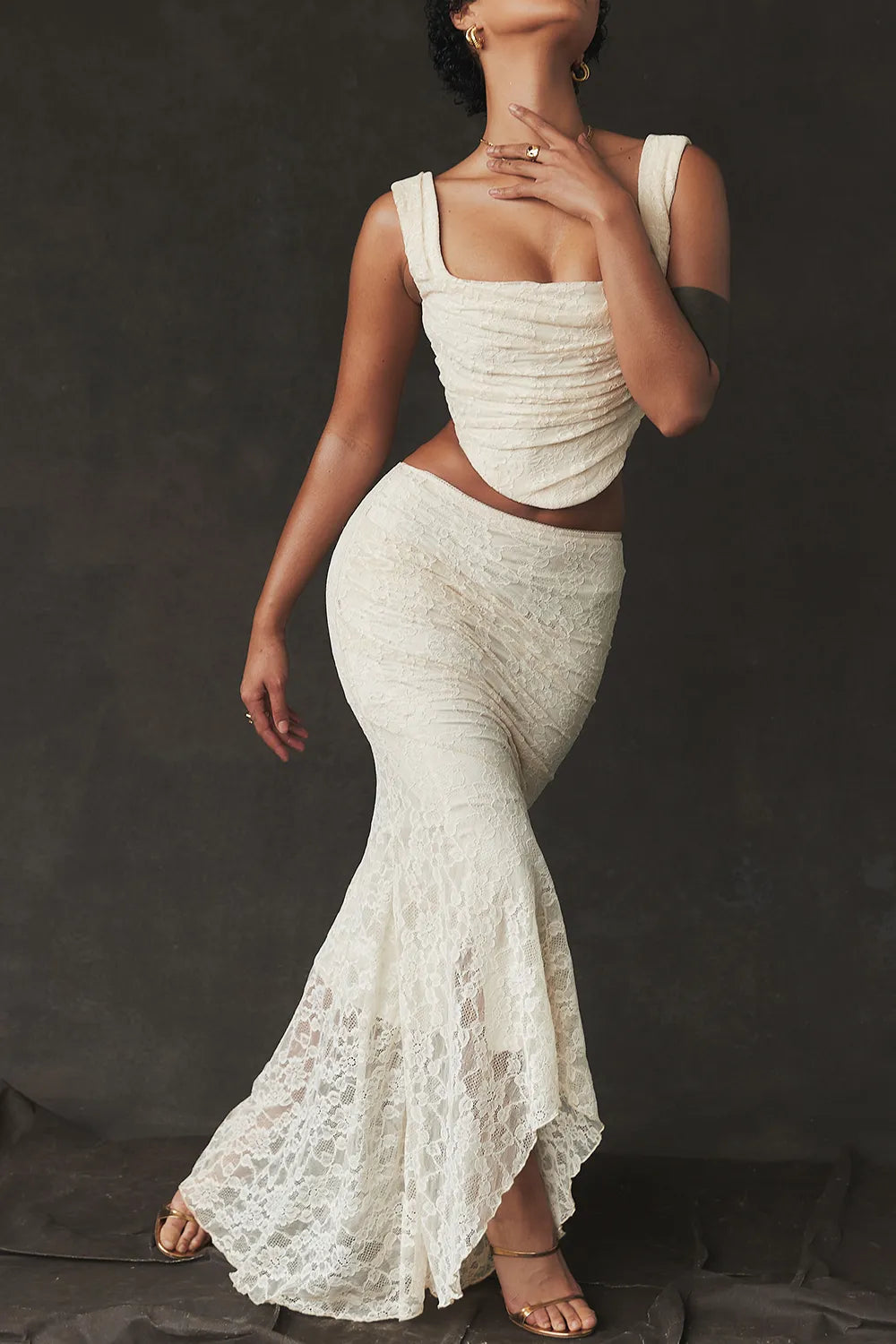 Therese Vintage Cream Lace Maxi Skirt