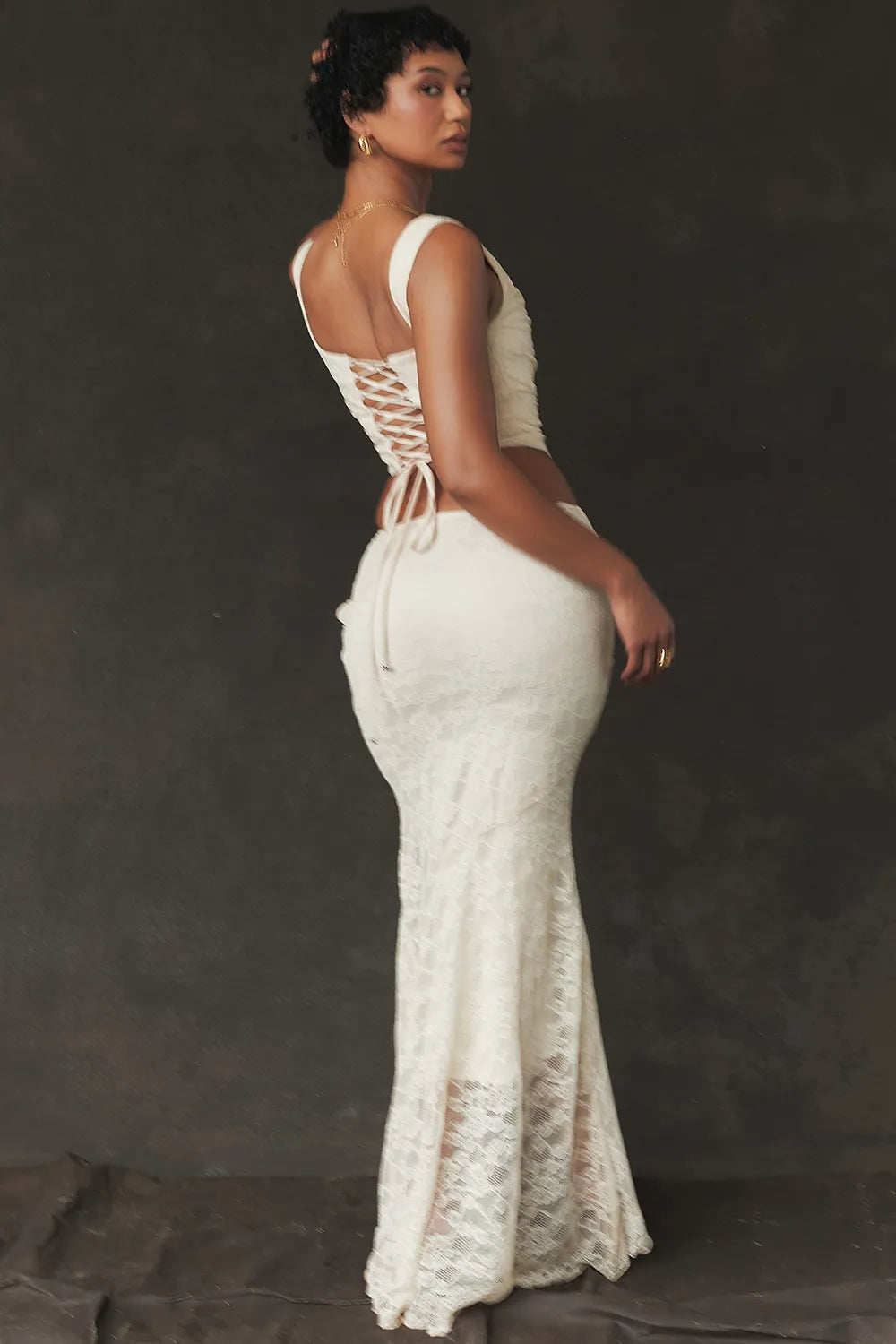 Therese Vintage Cream Lace Maxi Skirt