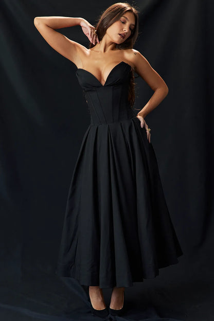 Lady Black Strapless Midi Dress
