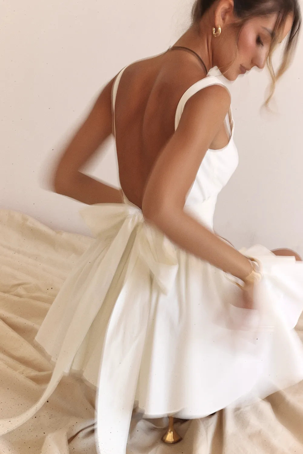 Florianne Ivory Cotton Bow Mini Dress