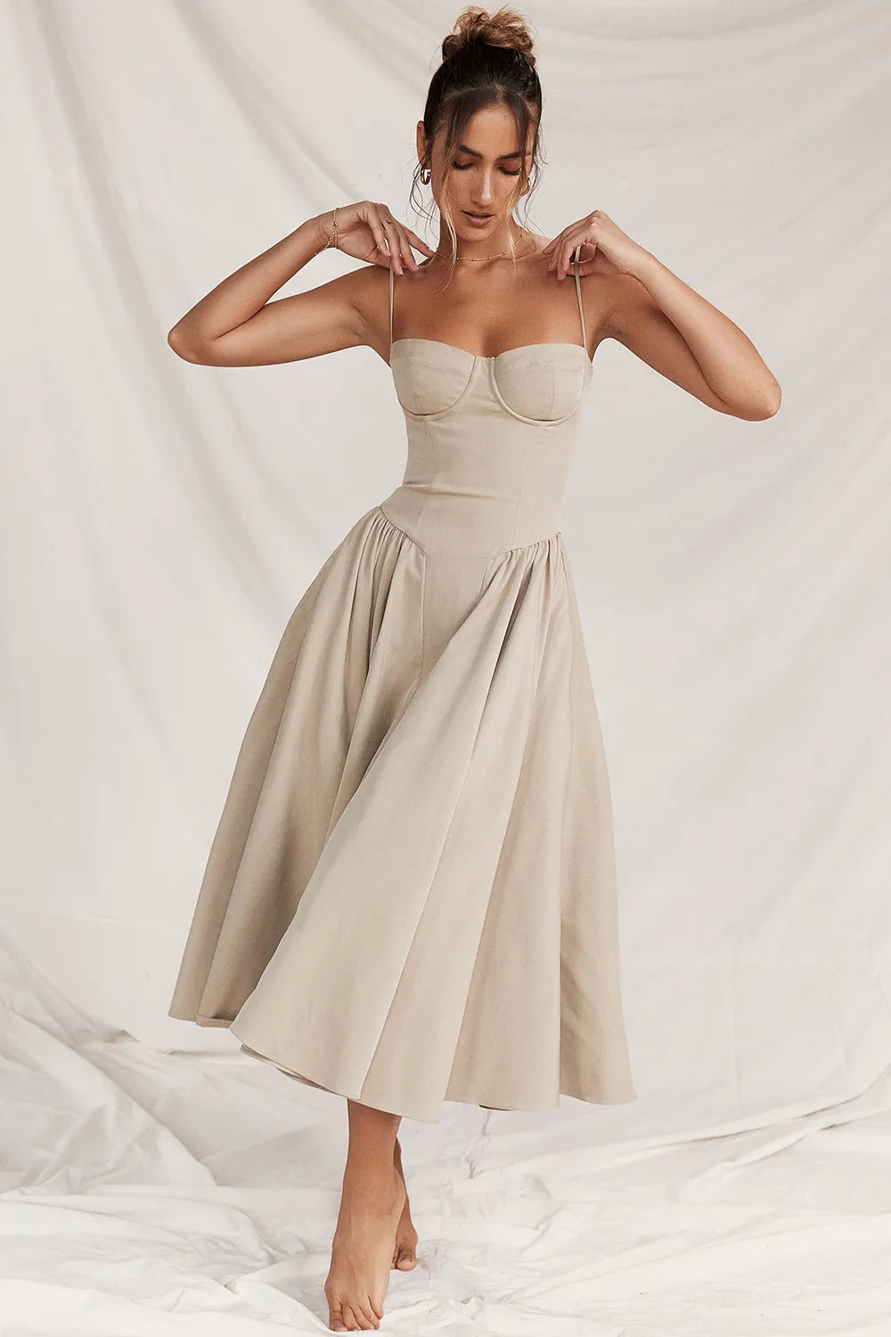 Samaria Taupe Corset Sundress