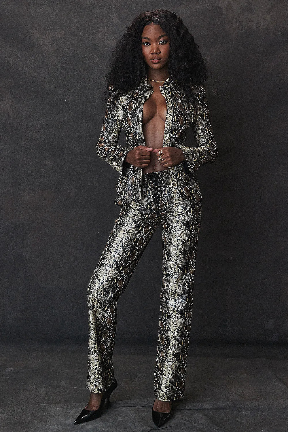 Serina Snake Print Vegan Leather Trousers