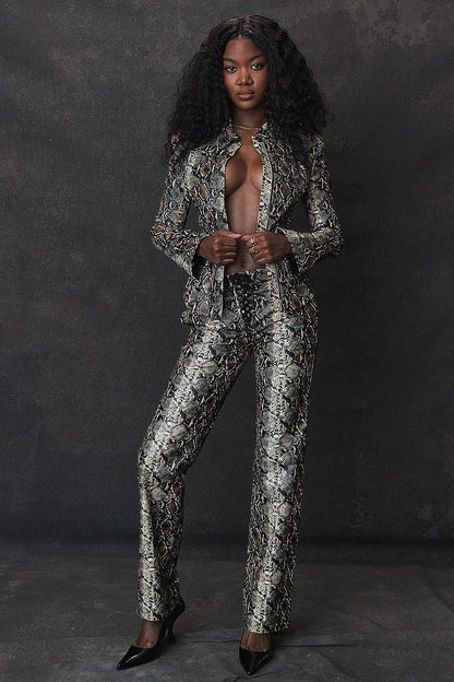 Serina Snake Print Vegan Leather Trousers