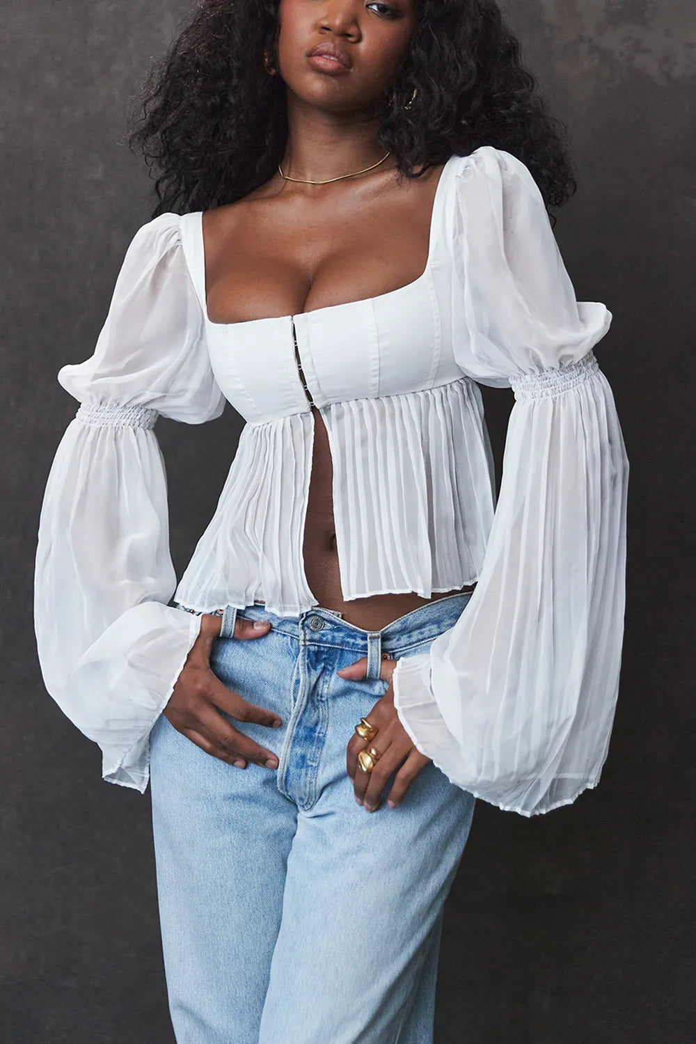 Lucie White Pleated Top