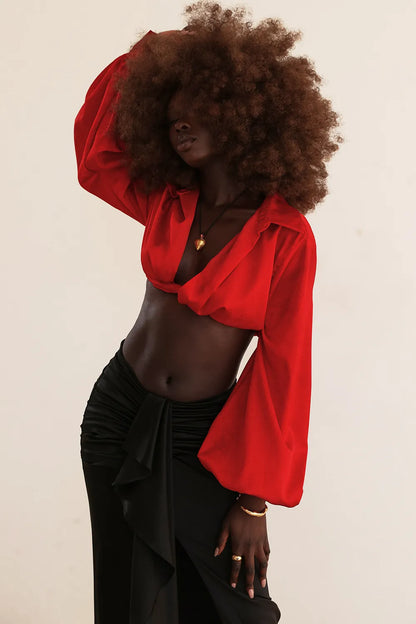 Laraine Cherry Silk Blouson Top
