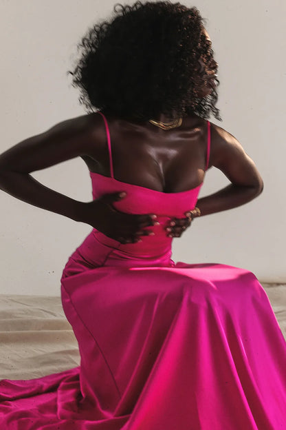 Anabella Fuchsia Lace Up Maxi Dress