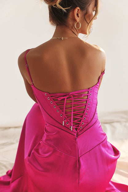 Anabella Fuchsia Lace Up Maxi Dress