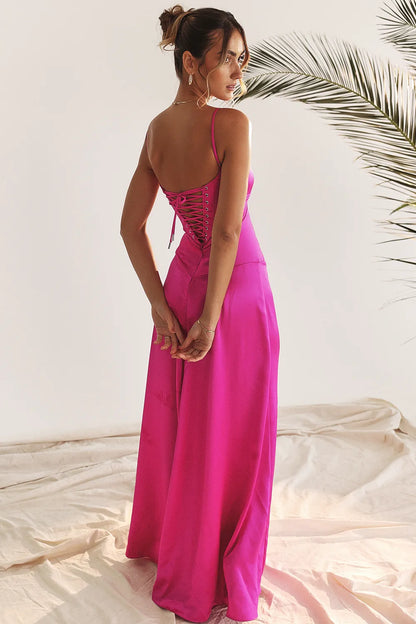 Anabella Fuchsia Lace Up Maxi Dress