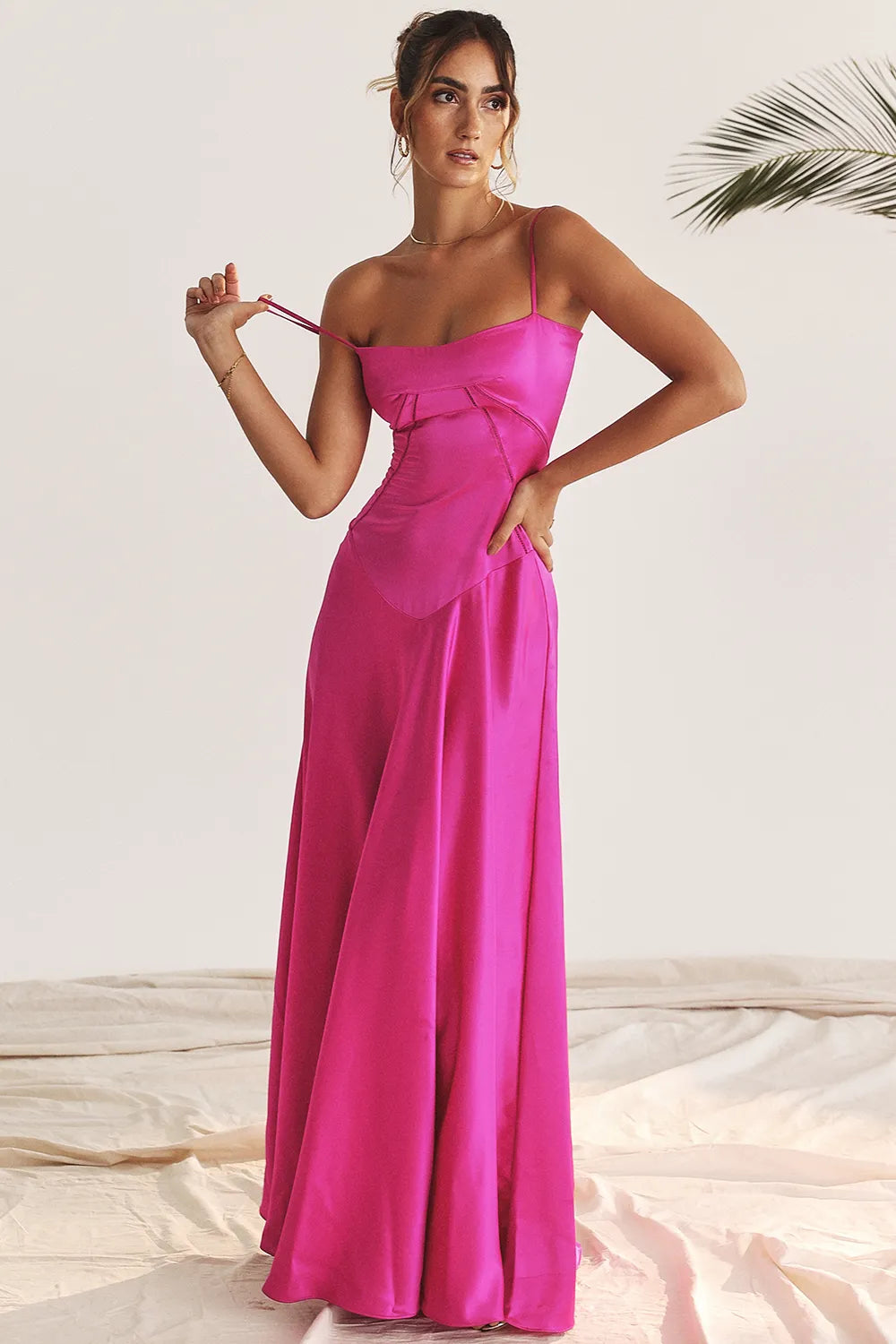 Anabella Fuchsia Lace Up Maxi Dress