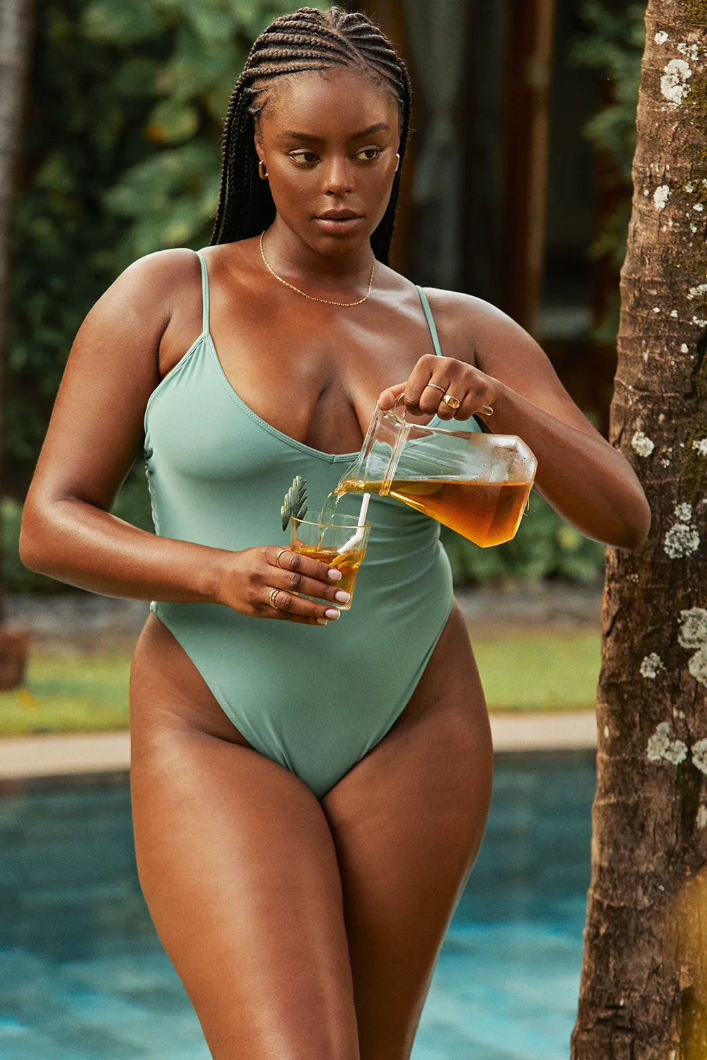 Rhodes Eucalyptus Plunge One Piece Swimsuit