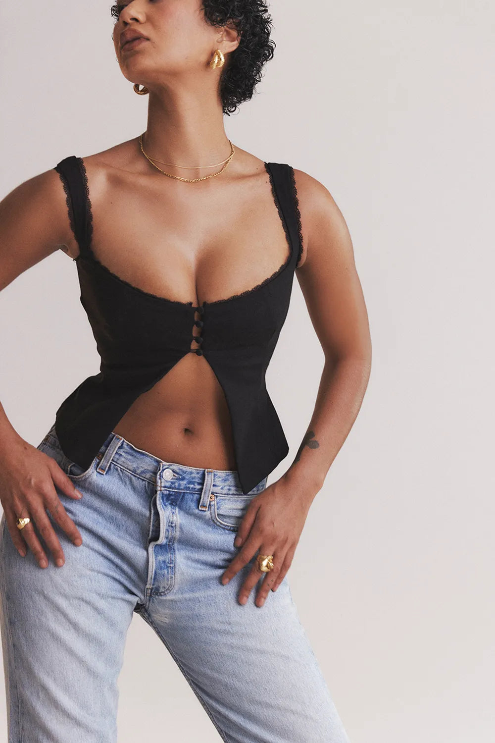 Noura Black Lace Trim Top