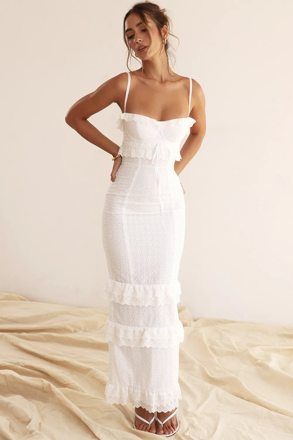Eve White Broderie Maxi Dress