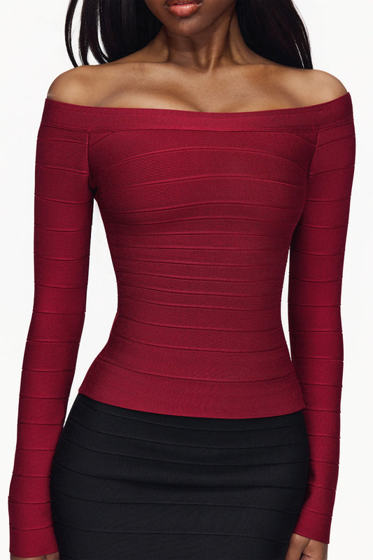 The Bardot Ruby Off-Shoulder Long Sleeve Bandage Top