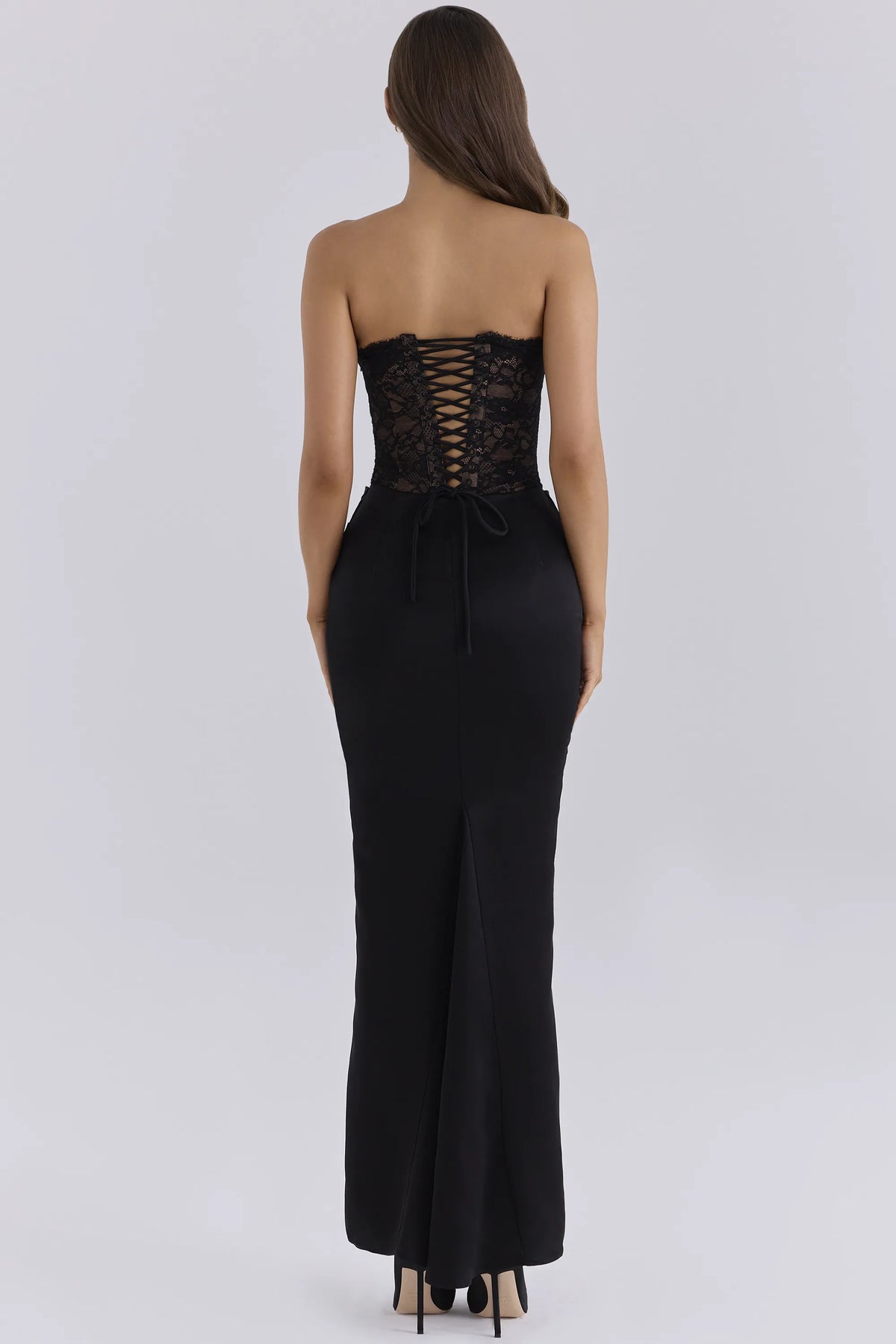 Carmella Midnight Lace & Satin Corset Maxi Dress With Bolero