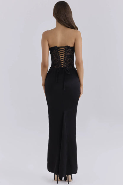 Carmella Midnight Lace & Satin Corset Maxi Dress With Bolero