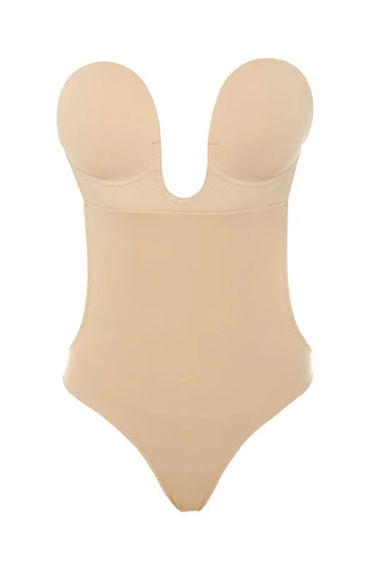 Beige Plunge Self Adhesive Backless Bodysuit
