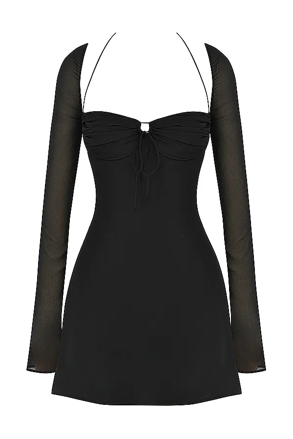 BabyDoll Black Chiffon Halter Mini Dress