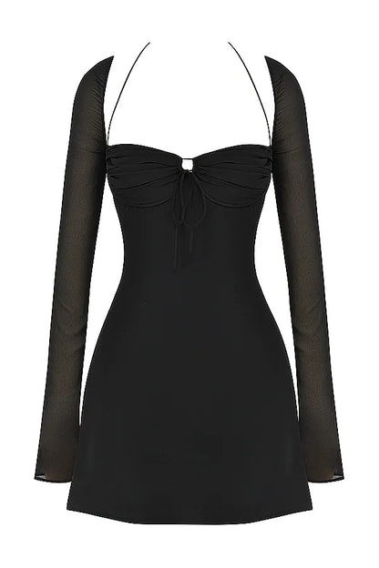 BabyDoll Black Chiffon Halter Mini Dress
