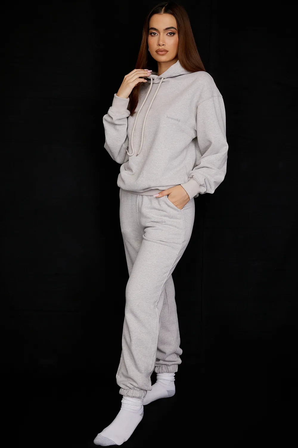 Halo Light Grey Cotton Fleece-Back Oversized Hoodie