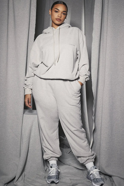 Halo Light Grey Cotton Fleece-Back Oversized Hoodie