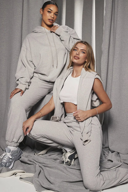 Halo Light Grey Cotton Fleece-Back Oversized Hoodie