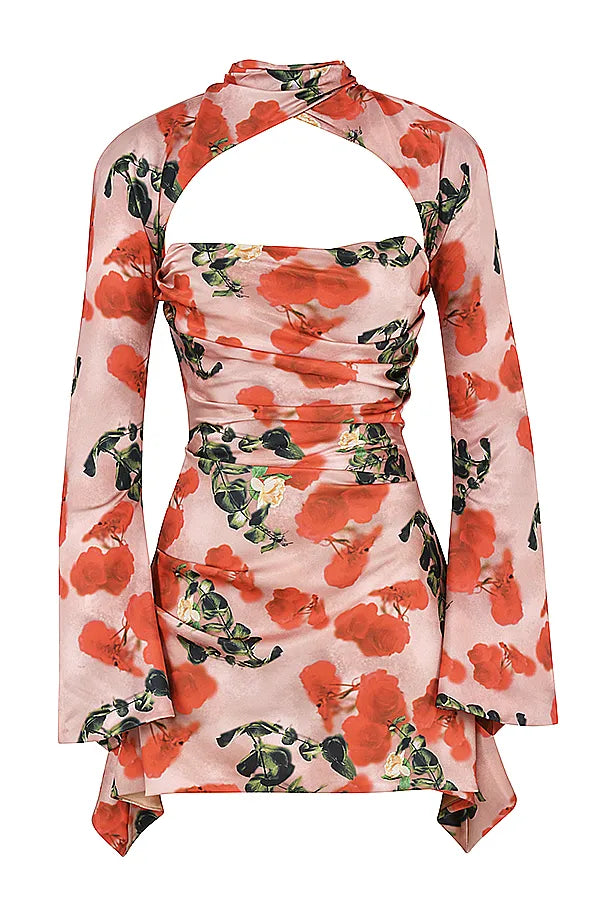 Toira Rose Print Draped Corset Dress
