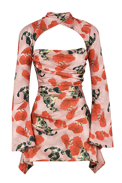 Toira Rose Print Draped Corset Dress
